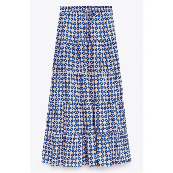 Zara Woman Multicolored Geometric Print Tiered Maxi Skirt Size S - Picture 5 of 15